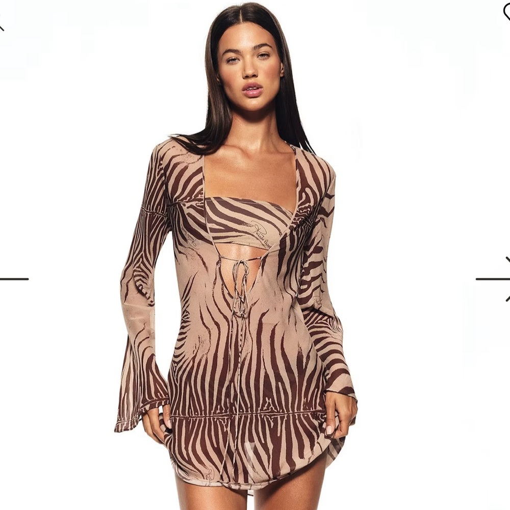 Skims x Roberto Cavalli Zebra Print Long Sleeve Mini Dress
